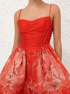 Zimmermann Red Lace-Up Bodice Mini Dress